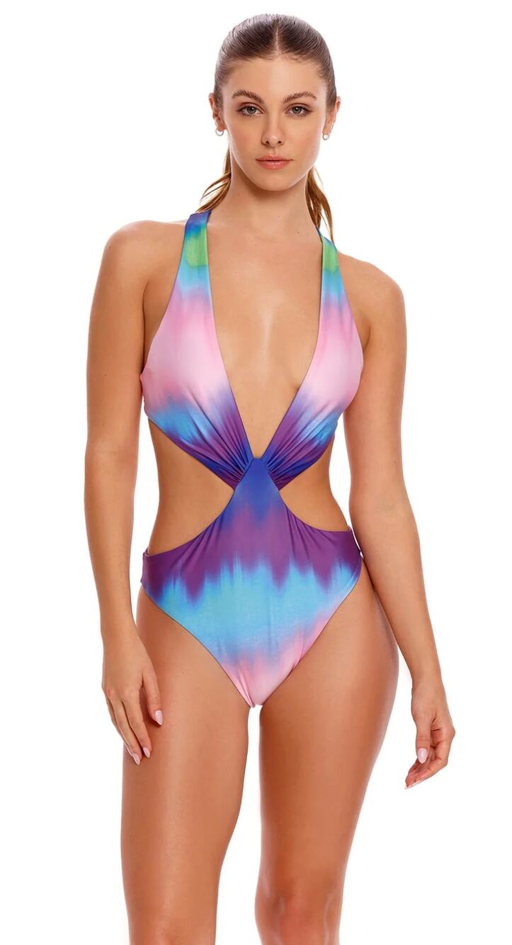 Agua Bendita Swimsuit Large Vini Malibu One Piece Ombre Cutout Beach Pool Resort